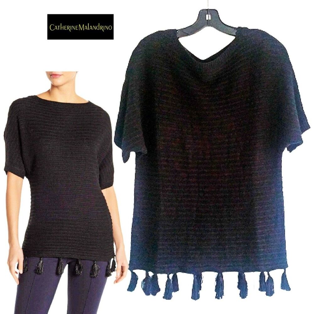 Catherine Malandrino Tassel Hem Stripe Dolman Knit Top NWT S